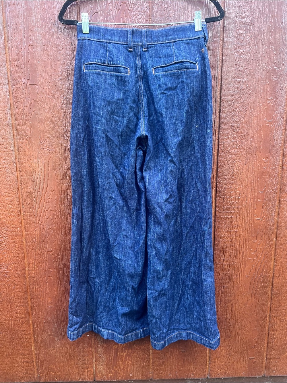 Pilcro Seamed Flounce High-Rise Wide-Leg Jeans Size 27 Anthropologie Dark Wash - Picture 6 of 7